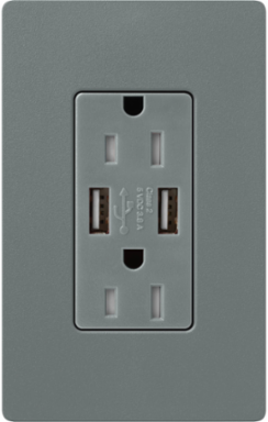 Satin Tamper-Resistant USB Receptacle with 2 Ports, 15A, Slate Color