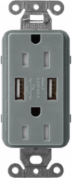 Satin Tamper-Resistant USB Receptacle with 2 Ports, 15A, Slate Color