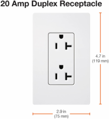 Satin Finish 20 Amp Receptacle, 125V, 4.69 x 2.94 Inch, NEMA 5-20R
