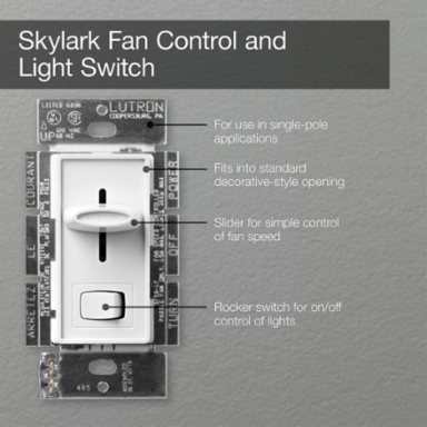 Skylark Quiet Fan/Light Control - 120V, 360W, 1.5A, Black Gloss Finish, 4.69 x 2.94 Inch