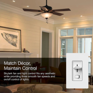 Skylark Dual Fan and Light Control, 1.5 Amp, 360W, Gloss Finish, 4.69 x 2.94 Inch
