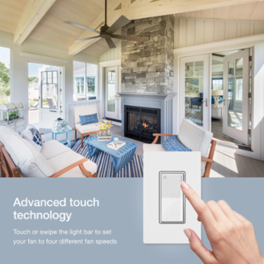 Lutron Sunnata Touch Fan Control, 4-Speed, 1.5A Paddle Fan, AC Motor, Single Pole, Neutral Required, 120V, ST-FSQN-LA, Light Almond