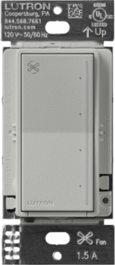 Lutron Sunnata Touch Fan Control, 4-Speed, 1.5A Paddle Fan, AC Motor, Single Pole, Neutral Required, 120V, ST-FSQN-PB, Pebble