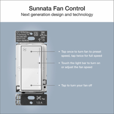 Lutron Sunnata Touch Fan Control, 4-Speed, 1.5A Paddle Fan, AC Motor, Single Pole, Neutral Required, 120V, ST-FSQN-TF, Truffle