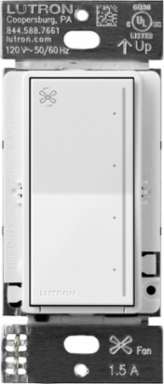 Lutron Sunnata Touch Fan Control, 4-Speed, 1.5A Paddle Fan, AC Motor, Single Pole, Neutral Required, 120V, ST-FSQN-WH, White