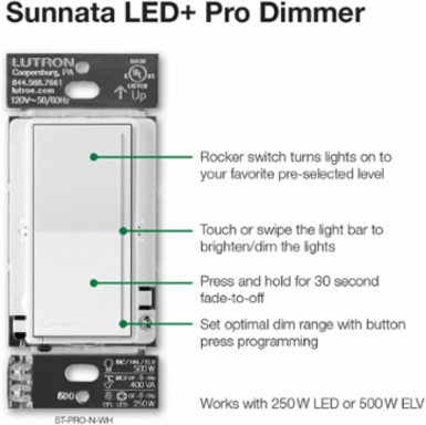 Sunnata PRO Touch Dimmer Switch - 250W LED, 500W Incandescent, 4.69 Inch Length