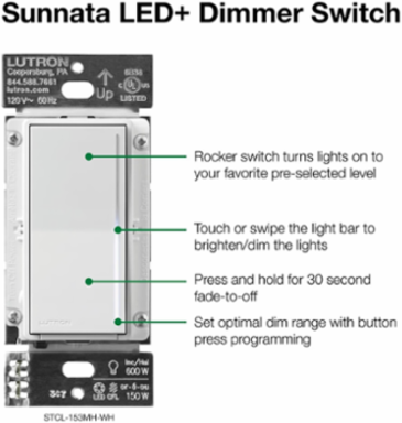 Sunnata LED+ Dimmer Switch, 150W LED / 600W Incandescent, Multi-Location Control
