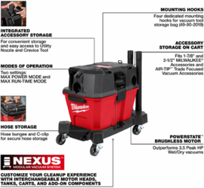 M18 FUEL™ 6 Gallon Cordless Wet/Dry Vacuum - 87 CFM, 1-7/8" Hose Diameter, 26 lbs