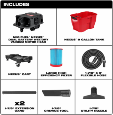 M18 FUEL™ 9 Gallon Cordless Wet/Dry Vacuum with 1-7/8" Hose, 109 CFM