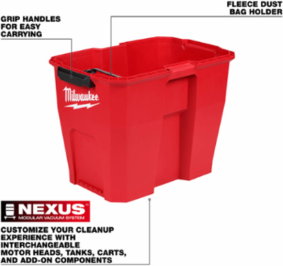 12 Gallon Wet/Dry Vacuum Tank, Polypropylene, Red/Black