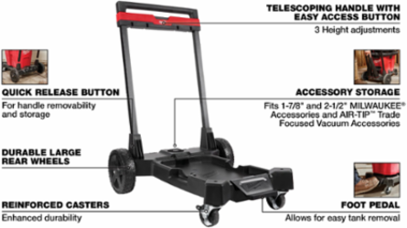 Premium Wet/Dry Vacuum Cart, 32.2 Inch Length, 16.1 Pounds, Polypropylene