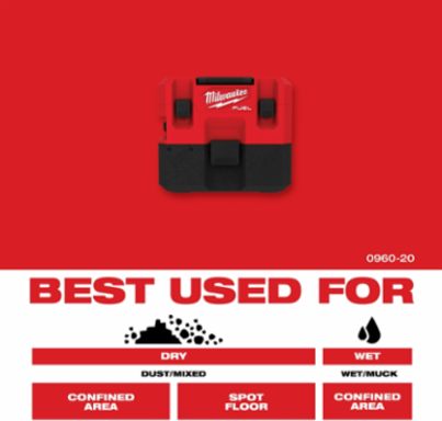 M12 FUEL™ 1.6 Gallon Cordless Wet/Dry Vacuum, 45 CFM, 42" Suction, HEPA Filter