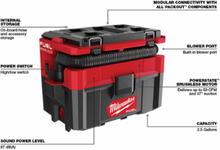 M18 FUEL™ PACKOUT™ 2.5 Gallon Wet/Dry Vacuum-Reconditioned