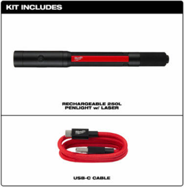 Milwaukee® Rechargeable 250L Penlight w/ Laser