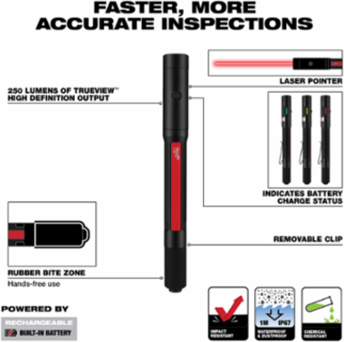 Milwaukee® Rechargeable 250L Penlight w/ Laser