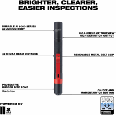 LED Penlight, 100 Lumens, 8.86 Inch Long, Waterproof & Impact-Resistant