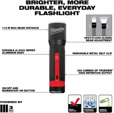 325L Focusing Flashlight, 325 Lumens, 4.75 Inch Length, Cordless, LED