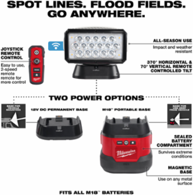 M18TM Utility Remote Control Search Light Kit 4,250 Lumens, 1,250 Yards, Portable Base