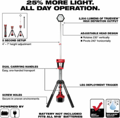 M18™ ROCKET™ Dual Power Tower Light 2500 Lumen, 7 Ft Extension