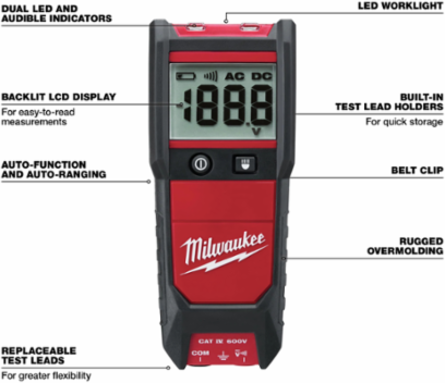Auto Voltage/Continuity Tester with 600V AC/DC, Backlit LCD Display