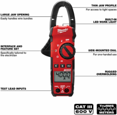 Heavy-Duty True-RMS Clamp Meter, 400 A AC, 600 V AC/DC, 1.0 Inch Jaw