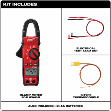 True-RMS Clamp Meter for HVAC/R, 1.3 Inch Jaw Opening, 600 A AC/DC