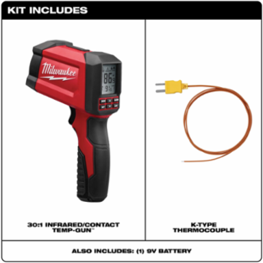 Infrared Temperature Gun, 30:1 Distance-to-Spot Ratio, -40°F to 1472°F Range