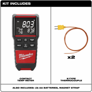 Heavy Duty Contact Temperature Meter, -328 F to 2500 F Temperature Range, 10.3 Inch Length, Digital Accuracy 1.3 F