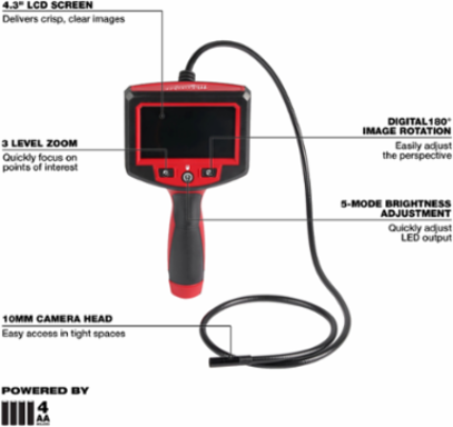 M-Spector™ 4’ Inspection Camera, 4.3 Inch LCD Screen, 720p Resolution