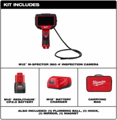 M12 M-Spector 360 Inspection Camera, 4 ft Cable, 720p LCD, 10mm Head
