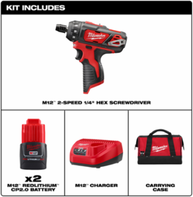 M12 1/4 Inch Hex 2-Speed Cordless Screwdriver Kit, 275 in-lbs Torque, 1500 RPM