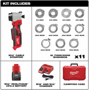 M12™ Cable Stripper Kit, Strips 1/0 - 750 MCM, Depth Gauge 3 Inch