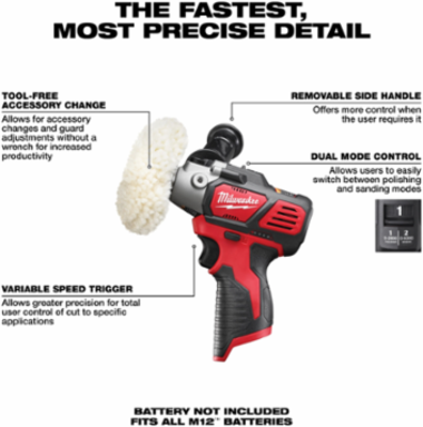 M12 12 Volt Cordless Variable Speed Polisher/Sander, 2.2 Inch Width, 1.58 lbs