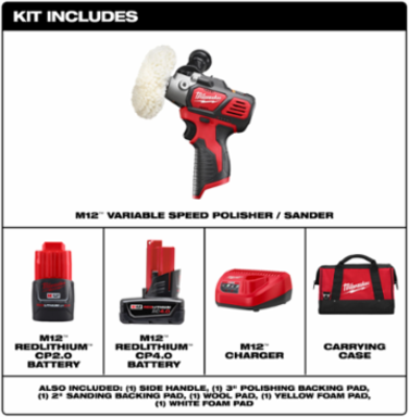 M12 12 Volt Lithium-Ion Cordless Variable Speed Polisher/Sander, 2.4 lbs, 9 Inch Height