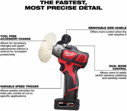 M12 12 Volt Lithium-Ion Cordless Variable Speed Polisher/Sander, 2.4 lbs, 9 Inch Height