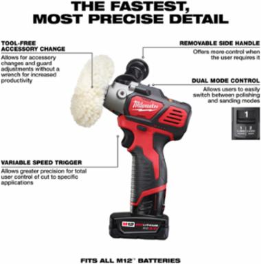 M12 12 Volt Lithium-Ion Cordless Variable Speed Polisher/Sander, 2.4 lbs, 9 Inch Height