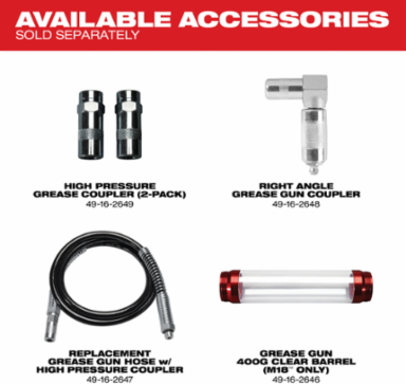 M12TM Cordless Grease Gun, 8000 PSI, 36 Inch Hose, 7 Cartridge Capacity
