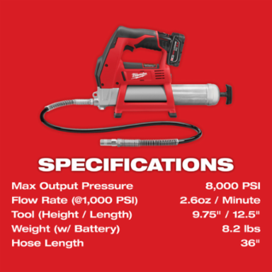 M12 Cordless Grease Gun Kit, 8000 PSI, 20 oz Capacity, 12V Lithium-Ion