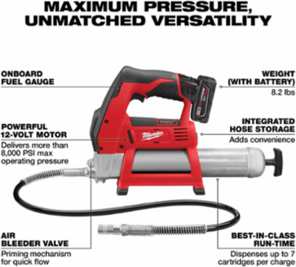 M12 Cordless Grease Gun Kit, 8000 PSI, 20 oz Capacity, 12V Lithium-Ion