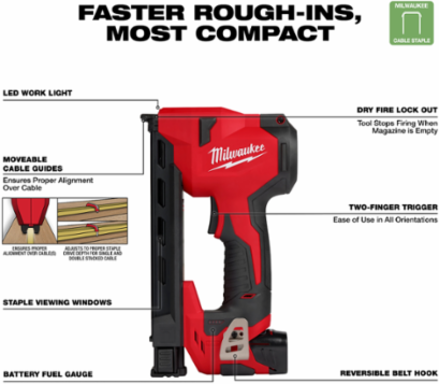 M12TM Cable Stapler, 1 Inch Staple Size, 2.0 Ah Lithium-Ion Battery, 5 lbs