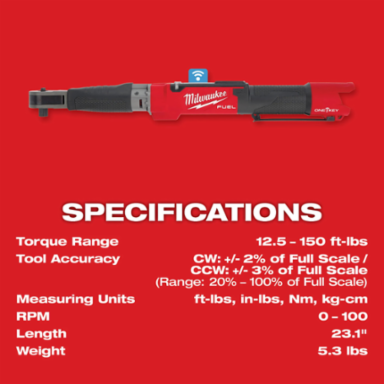 M12 FUEL 1/2 Inch Digital Torque Wrench, 12.5-150 ft-lbs Torque Range, ONE-KEYTM