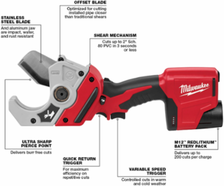 M12 Cordless Lithium-Ion PVC Shear 2 Inch Cutting Capacity, 4.7 lbs Weight
