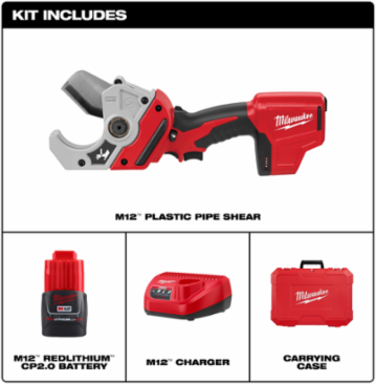 M12 Cordless PVC Shear, Cuts 2 Inch Schedule 40 PVC in 3 Seconds