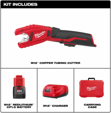M12 Cordless Lithium-Ion Copper Tubing Cutter, 3/8 to 1 Inch Capacity, 500 RPM
