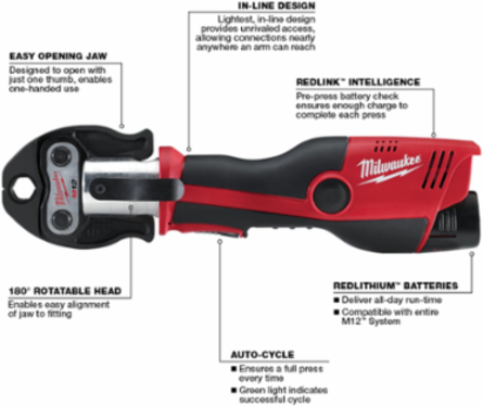 M12™ Press Tool - 12.6 Inch Length, Multi-Purpose Crimping, 40,000 Cycles