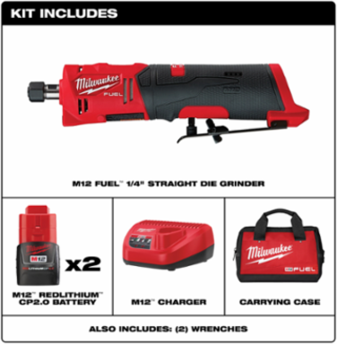 M12 FUEL™ 1/4 Inch Straight Die Grinder Kit, 0.3 HP, Cordless, 20000 RPM