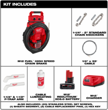 M12 FUEL™ High Speed Chain Snake for 1-1/4”-2” Pipes