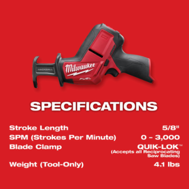 M12 FUEL HACKZALL Reciprocating Saw, 11 Inch Length, 12V Cordless, 3.2 lbs