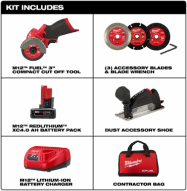 M12 FUEL 3 Inch Compact Cut Off Tool Kit, 20000 RPM, Brushless Motor, 2.43 lbs