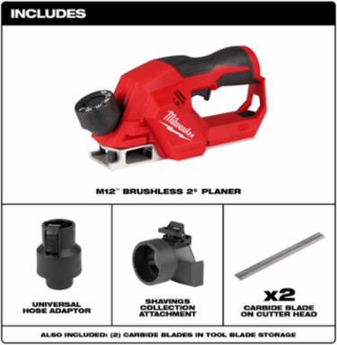 M12 Brushless 2 Inch Planer, 14,500 RPM, 2 Blades, 21 Depth Settings